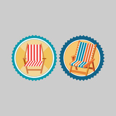 Colorful Beach Deck Chair Label and Badge Design Set