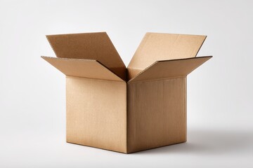 Studio shot of an open shipping carton with flaps up on clean white backdrop