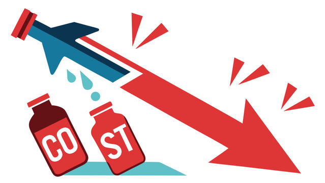 Decreasing cost concept with crashing airplane and falling prices