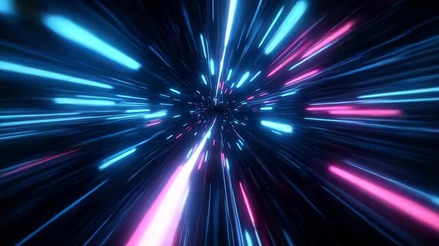 Abstract hyper speed light tunnel effect with blue and pink neon