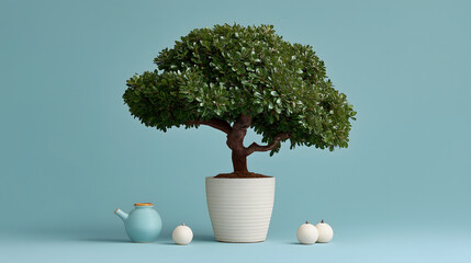 Elegant composition of bonsai displays sense of tranquility and beauty, inspiring feeling of peacefulness and calm