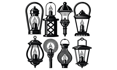 Collection of Vintage Lanterns and Old-Fashioned Lamps
