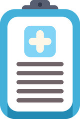 Obraz premium This flat vector illustration shows a blue clipboard holding a medical report, representing healthcare and medical records