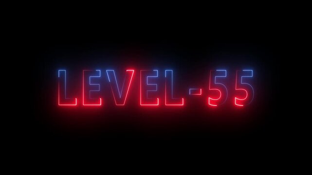 Level -1 neon bright text font colorful motion animation. Ideal for futuristic game intros animation. Neon level 1 up sing on black background.