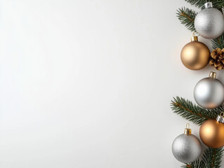 Obraz premium Christmas ornament gold silver ball pine branch pinecone decorate festive background joyful holiday