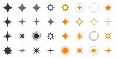 A collection of various starburst and sparkle graphic elements in different styles © Piku