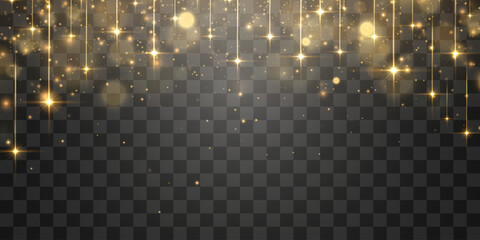 Naklejka premium Vector magical bokeh, stars and dusty light. Soft blured bokeh and lights png. Christmas light effect on transparent background. Vector illustration isolated on png.