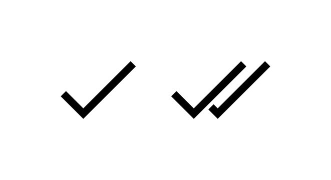 Check mark and two checkmark icon. Single and double tick status symbol. Sent and read message sign
