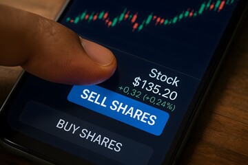 A smartphone showing stock trading for the concept of technology and business.