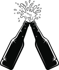 Beer Bottles Clinking Splash Vector