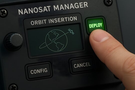 An image of a hand pressing the deploy button to deploy orbit satellite.