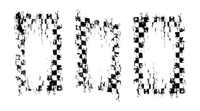 Checkered frame vector set with distressed border designs, grunge racing textures, and dynamic flag patterns