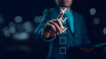 Action Checklist Completion by Business Professional in Office Environment