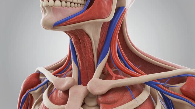 3D CGI Render of Human Carotid Arteries and Veins in Neck Anatomy