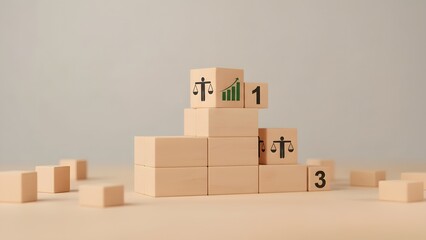 Wooden Blocks Showing Progress and Success, Minimalist Workspace, Conceptual View