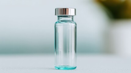 Clear glass vial for storage of liquid or medication on a light surface