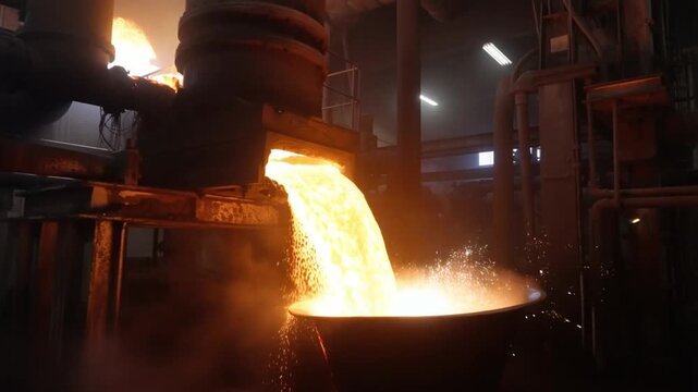 Molten metal being poured, showcasing industrial production and manufacturing Stock Video