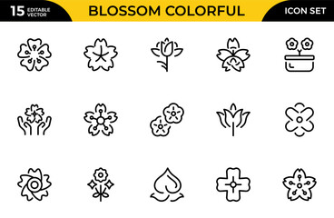Blossom colorful line icon set. Pictograms of flora, bloom, floral, blossom. Minimalist linear icons. Bloom linear icon set. Vector illustration. Pixel perfect. outline icons pack