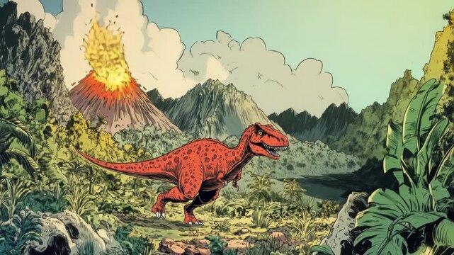 Video A prehistoric dinosaur roaming freely in a lush jungle environment