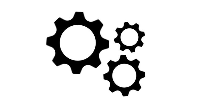Animation of three rotating gears of different sizes. dark background. Rotation of gear wheels, animation of rotation of working motor and gears