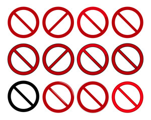 Prohibition symbol set on transparent background. No icons for safety signage, warning labels, UI design, educational materials, or industrial graphics