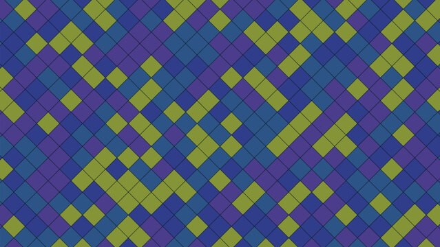 Abstract geometric pattern of interlocking diamonds in vibrant blue, purple, and green.