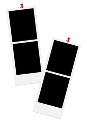 simple blank photo strip frame with red push pin on transparent background