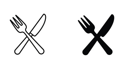Cutlery icons set, 2 fork and knife symbols, minimal dining vector
