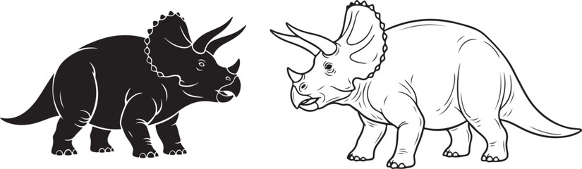 Triceratops Silhouette. Triceratops simple black and white line art vector