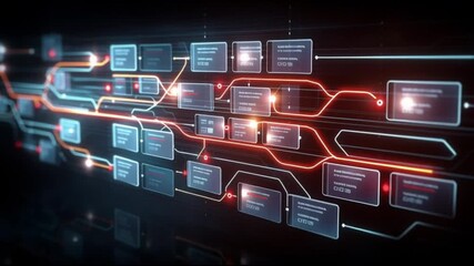 AI assistant interaction. Conversational AI.  Natural interaction. Virtual assistance. Voice interface. Task automation. A futuristic data flow visualization with glowing connections. - Powered by Adobe