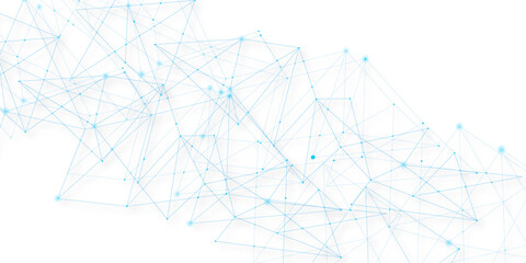 Blue network. futuristic connection technology background with dots and lines for desktop. Structure molecule and communication. Template for science and technology presentation, Vector illustration.
