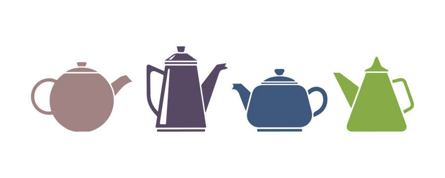 A straightforward teapot with a unique design. A solid-colored kitchen icon. Vector illustration