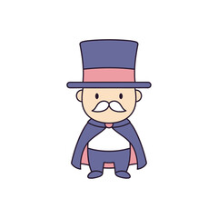 Obraz premium Cartoon Magician with Top Hat and Cape Illustration.