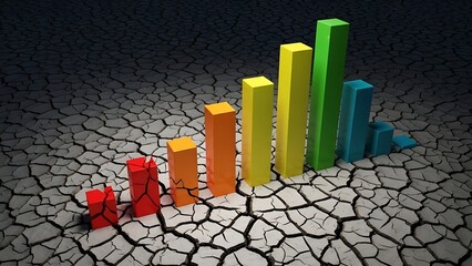 Colorful Bar Graph on Cracked Earth - Growth Amidst Environmental Challenges.
