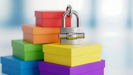 Colorful Boxes Stacked with Padlock - Security and Privacy Concept.