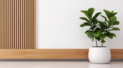 Fototapeta premium Elegant wooden cupboard with a light caramel finish, floating design, and clean horizontal grooves