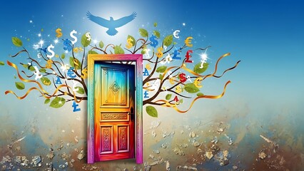 Colorful Door to Opportunity - A Vibrant Symbol of Potential and Growth.