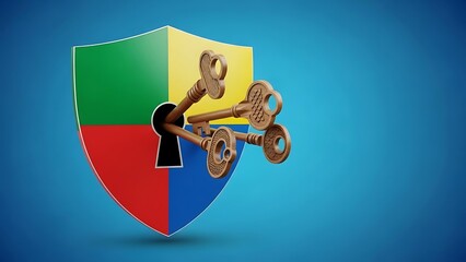 Colorful Shield with Keys - Security and Protection Concept.