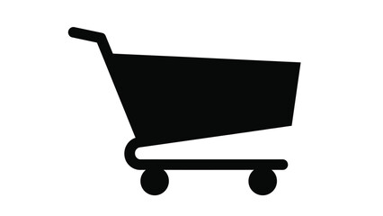 Simple black silhouette of a shopping cart on a white background