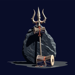 A trident (trishula) is depicted against a dark background