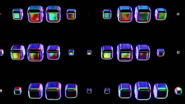 Information Transfer in Vivid Cubes on Black Background, Looped Animation