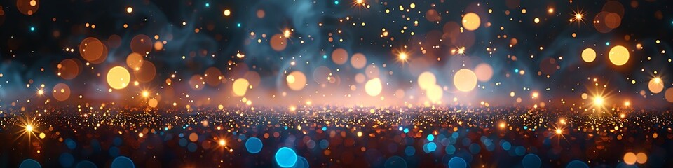 Panoramic Bokeh Lights Abstract Background with Glowing Orbs
