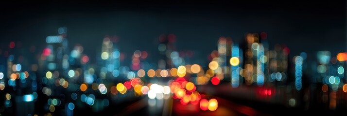 Blurred city lights bokeh background at night with traffic motion