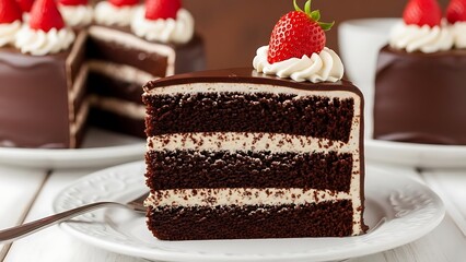 Delicious Chocolate Cake with Strawberries and Cream.