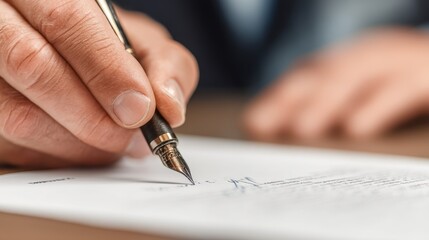 Obraz na płótnie Canvas Hand signing document with classic fountain pen close up