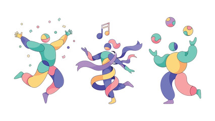 Abstract Performing Arts Illustration: Capturing the energy and movement of the performing arts, this illustration showcases stylized figures engaging in various acts of artistic expression.