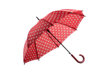 Red umbrella with white polka dots isolated on transparent background