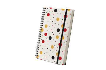 Obraz premium Spiral bound notebook with colorful polka dot pattern isolated on transparent background