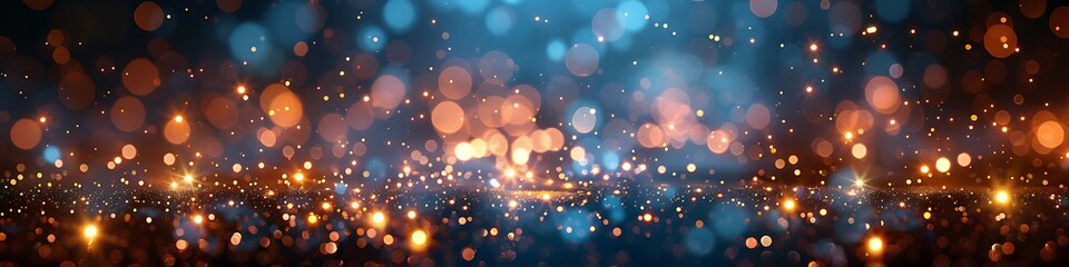 Panoramic Abstract Bokeh Lights Festive Orange and Blue Glows