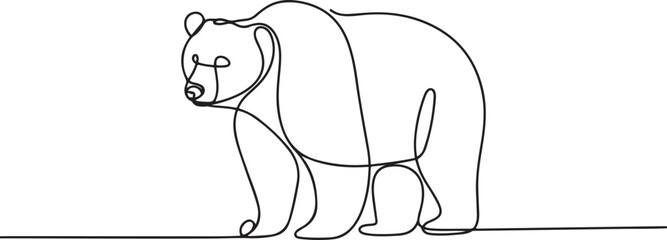 Obraz premium Bear in continuous line art drawing style. Grizzly bear minimalist black linear sketch isolated. one line Icon drawing
